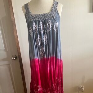 Gray and Pink Tie-Dye Maxi Dress